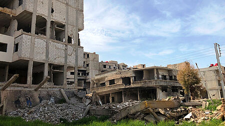 Zerstörte Gebäude in Darayya