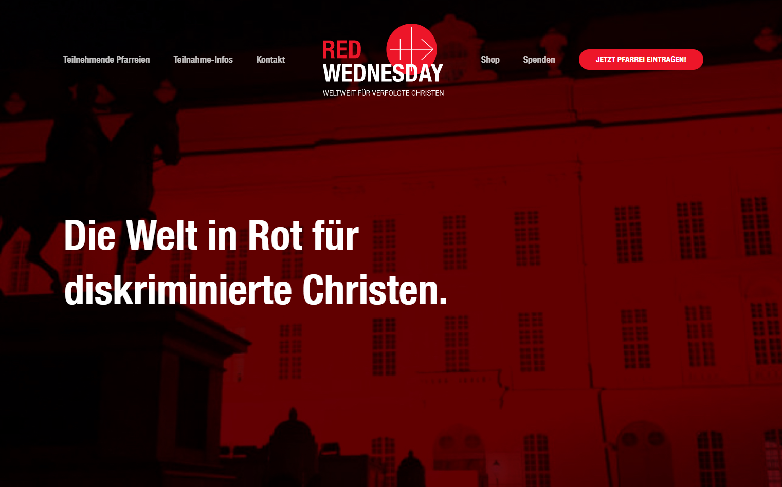 Screenshot der neuen Webseite www.kirche-in-not.de/rw zum Red Wednesday © Kirche in Not