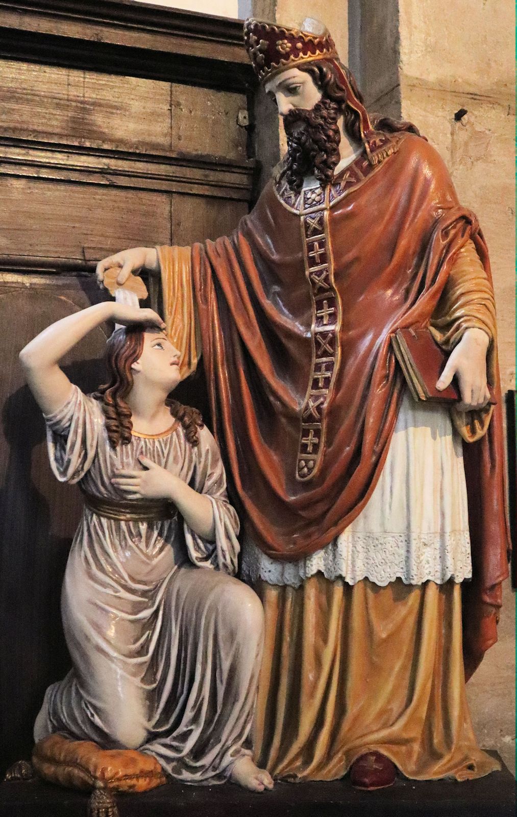 Bischof Erhard von Regensburg tauft Odilia, Statue