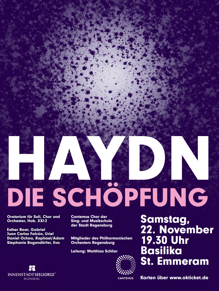 Lila Plakat mit Details zum Schöpfungskonzert