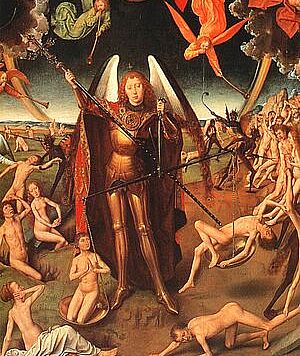 Altarbild von Hans Memling: Michael beim Jüngsten Gericht