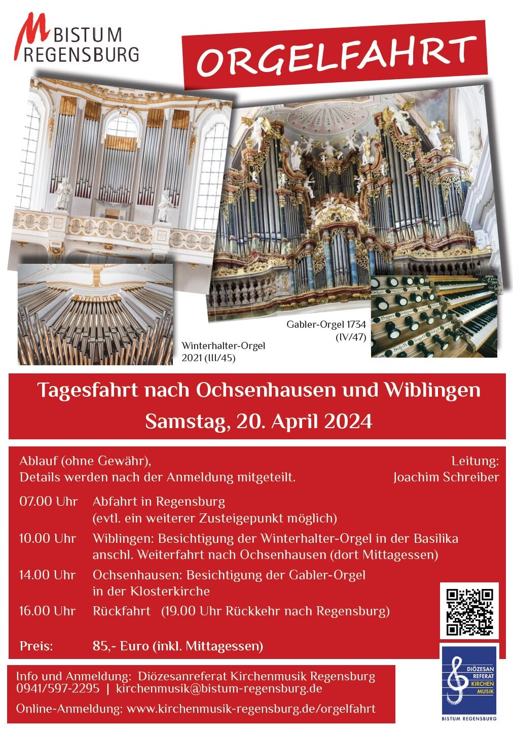 Flyer für Orgelfahrt nach Ochsenhausen und Wiblingen am 20.4.2024