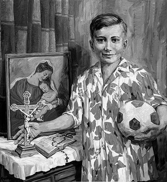 Portrait Bernhard Lehner mit Fußball und Kreuz