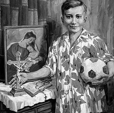 Portrait Bernhard Lehner mit Fußball und Kreuz